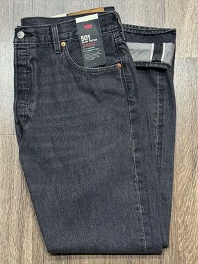 Levi's 501 ST Slim Selvedge Denim Jeans Charcoal Black Multi Size NWT $148